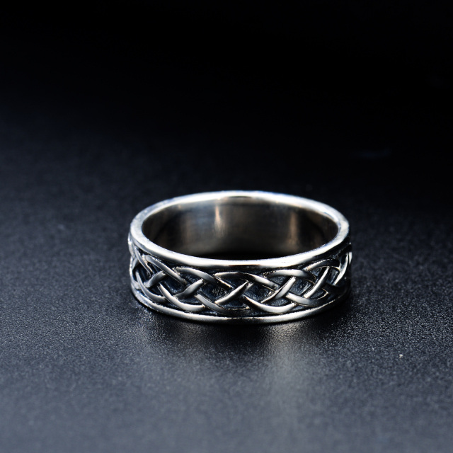 Anel de nó celta para homens em anel delicado oxidado de prata esterlina-2