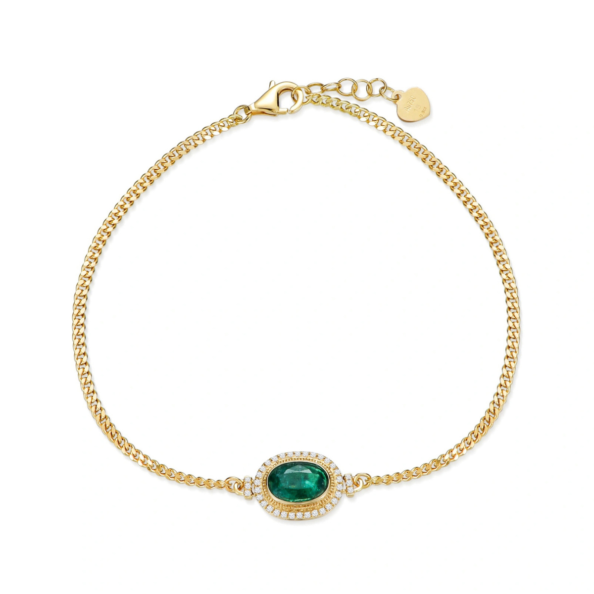 18K Gold Circular Shaped & Oval Shaped Diamond & Emerald Round Pendant Bracelet-1