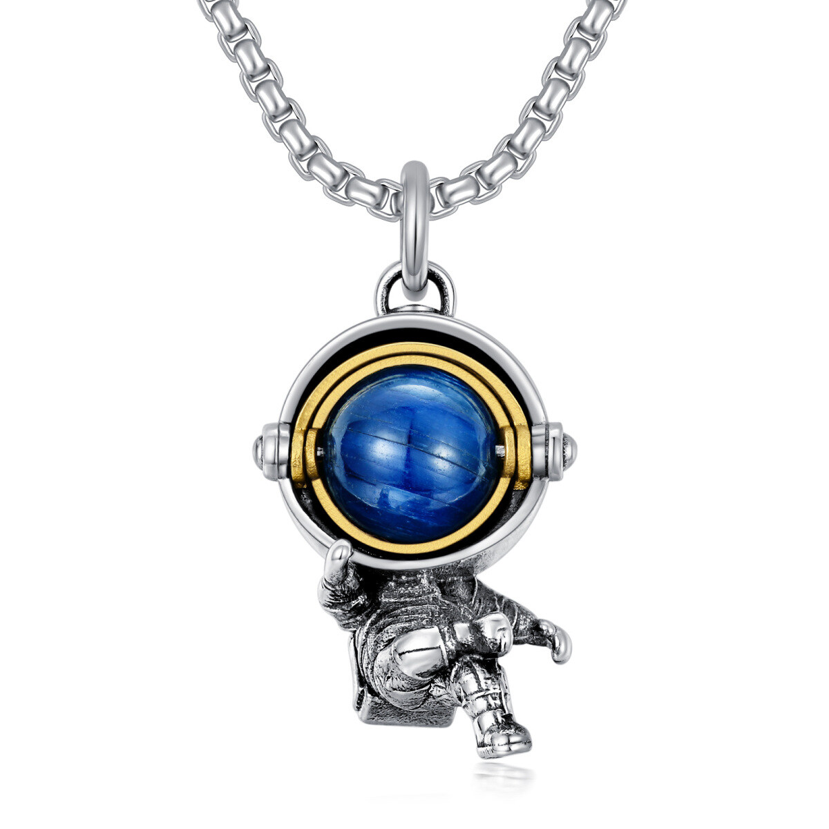 Sterling Silver Blue Sandstone Astronaut Pendant Necklace-1