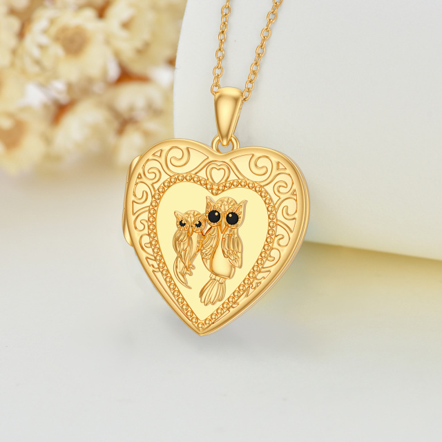 14K Gold Owl & Personalized Photo Personalized Photo Locket Necklace-2
