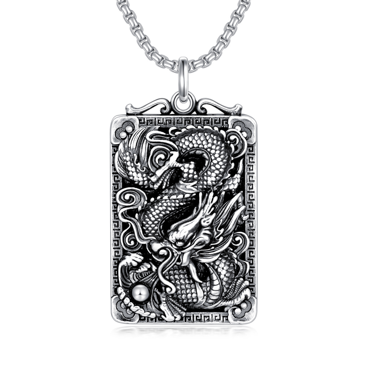 Sterling Silver Dragon Pendant Necklace for Men-1