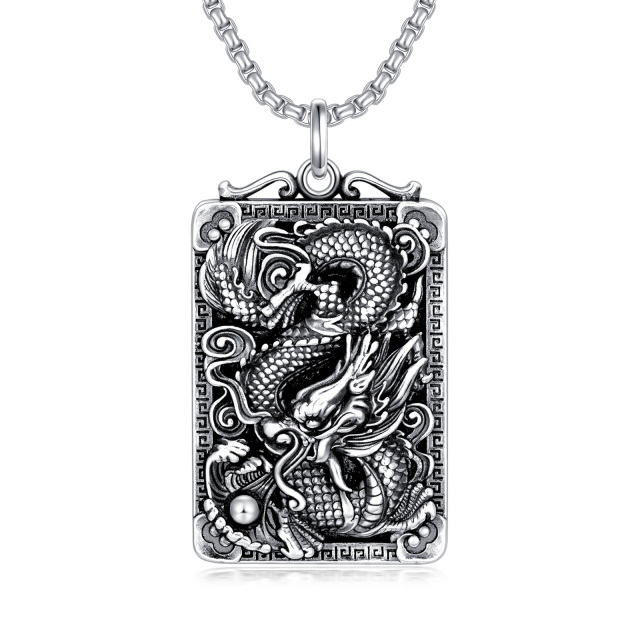 Sterling Silver Dragon Pendant Necklace for Men-0
