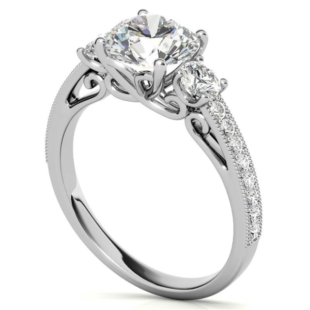Sterling Silver Circular Shaped Moissanite Personalized Engraving & Couple Engagement Ring-1