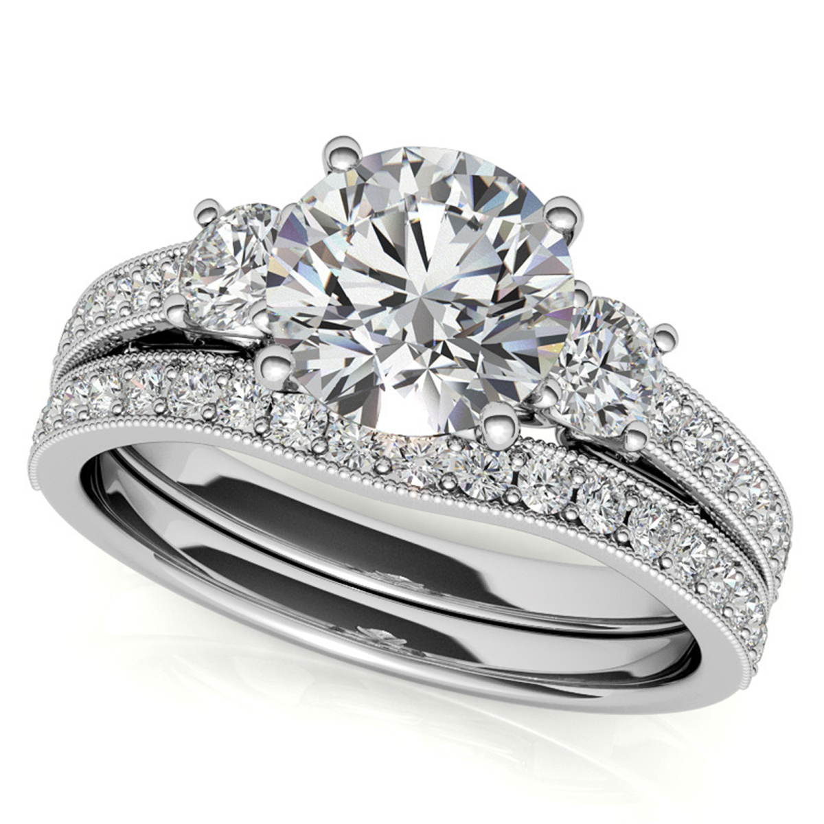 Sterling Silver Circular Shaped Moissanite Personalized Engraving & Couple Engagement Ring-1