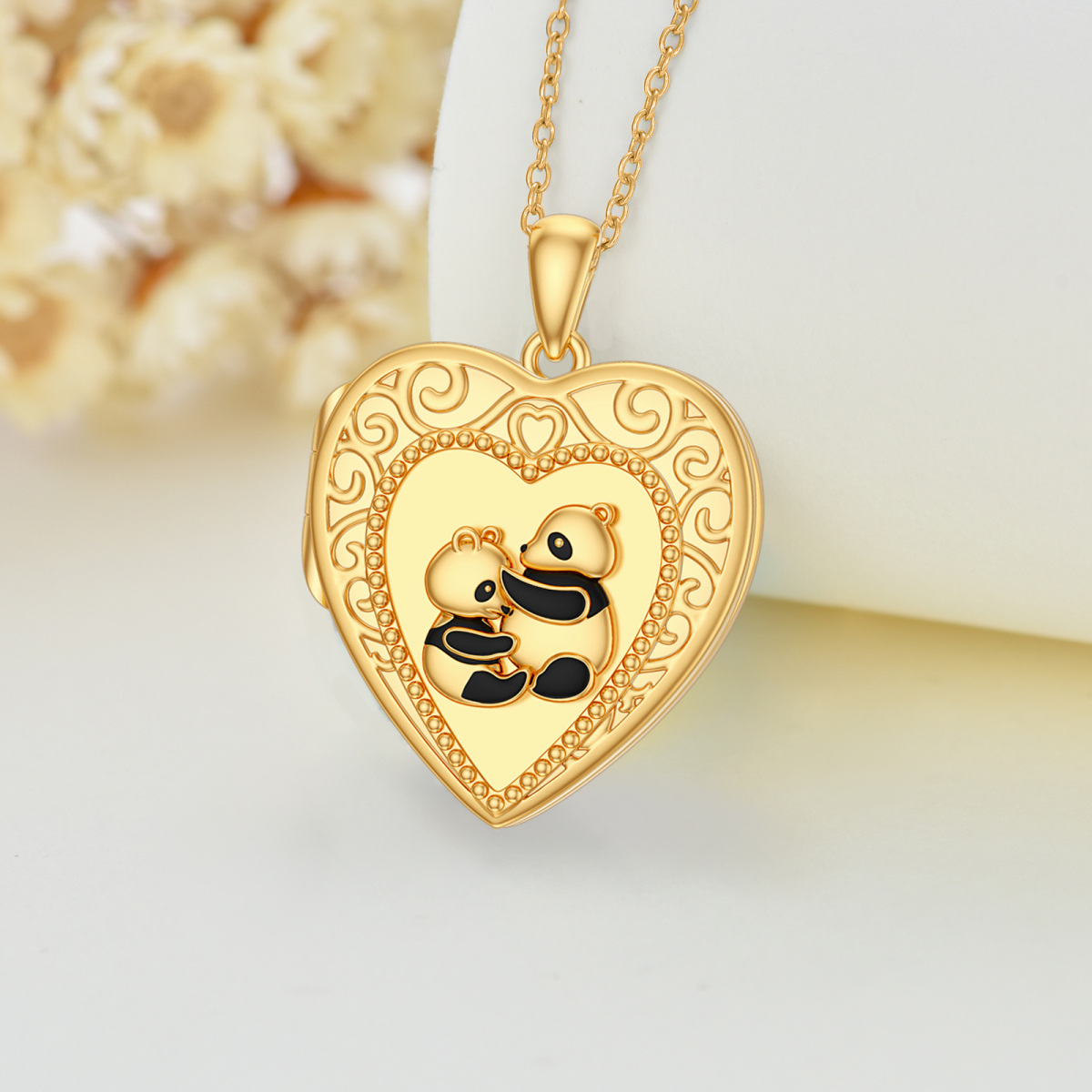 10K Gold Panda Personalized Photo Locket Necklace-5