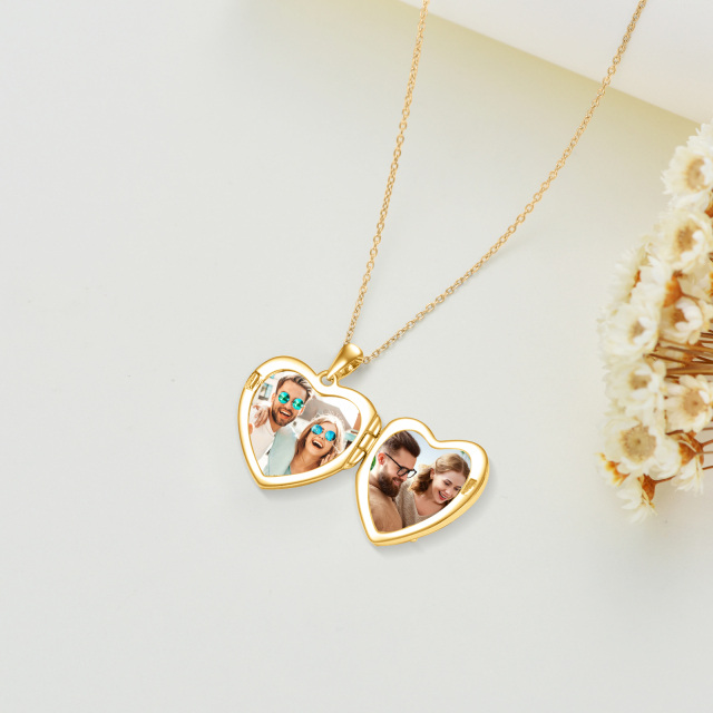 10K Gold Personalized Photo & Heart Personalized Photo Locket Necklace-3