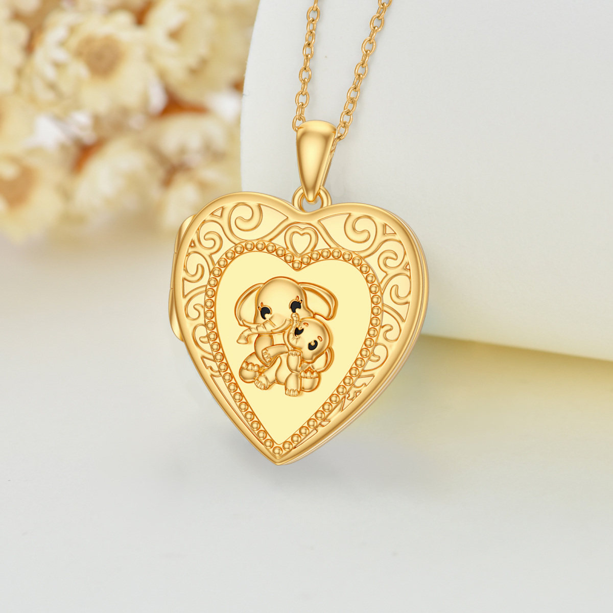 10K Gold Personalized Photo & Heart Personalized Photo Locket Necklace-5