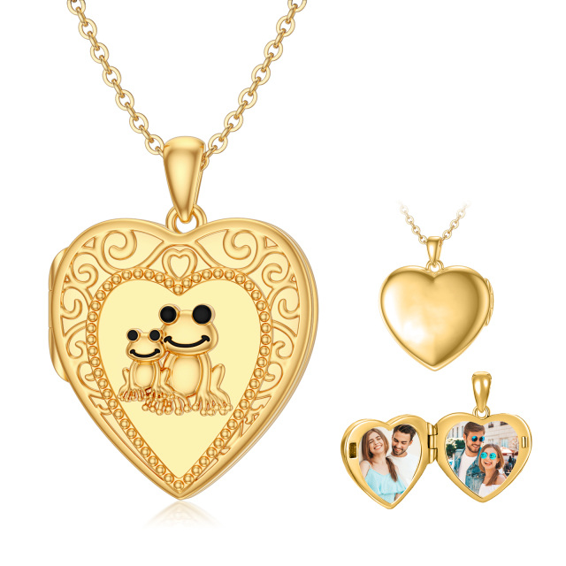 10K Gold Frog Heart Personalized Engraving Photo Pendant Necklace-1