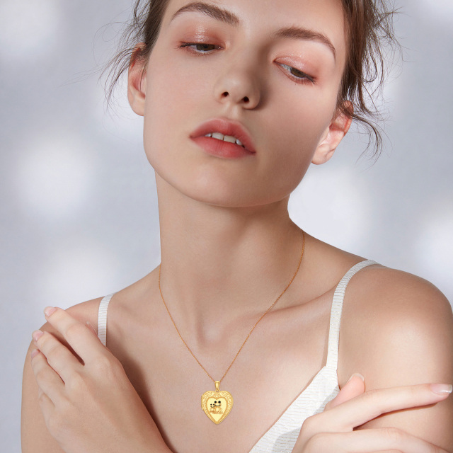 Collier avec pendentif photo gravé personnalisé en forme de cœur de grenouille en or 10 carats-2