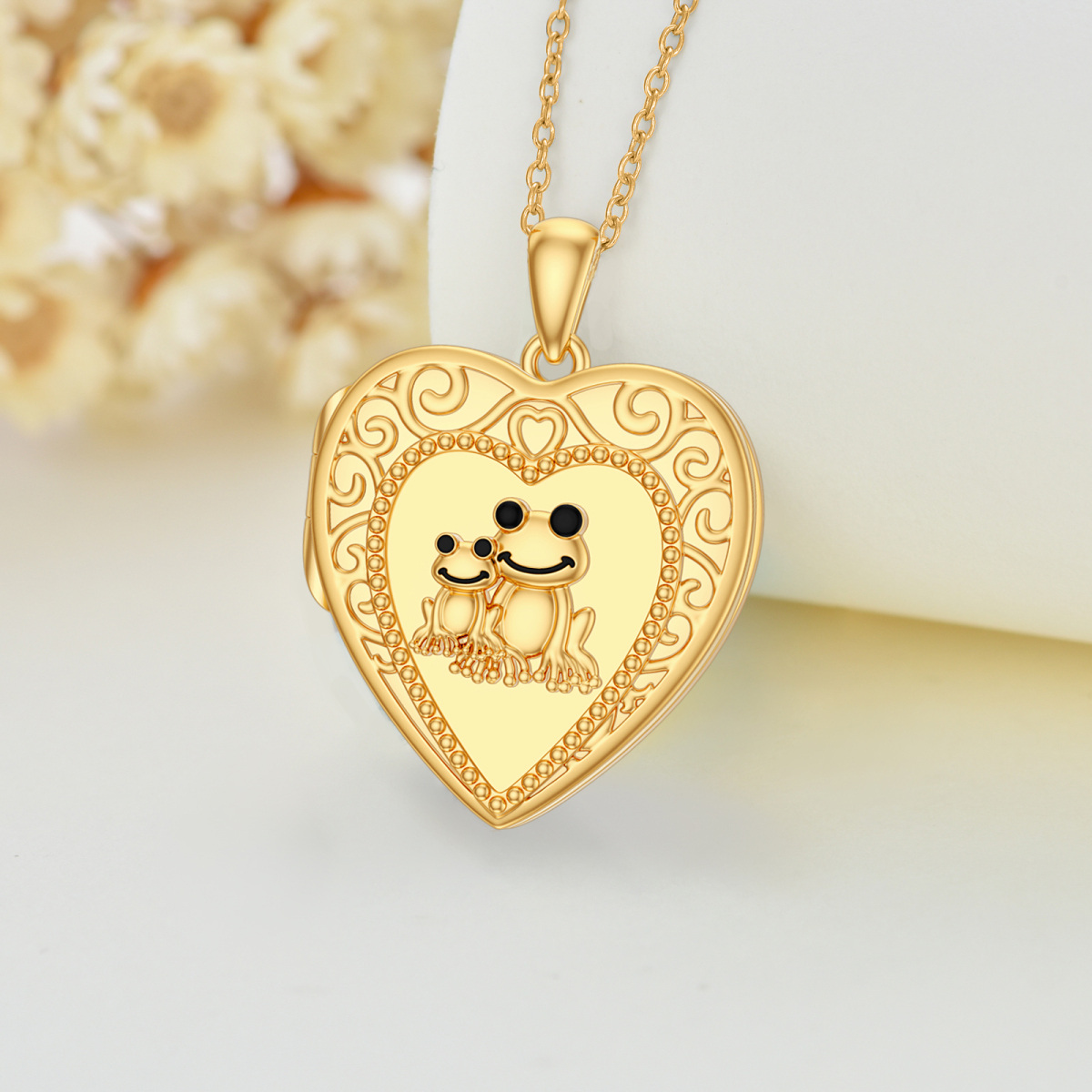 10K Gold Frog Heart Personalized Engraving Photo Pendant Necklace-5