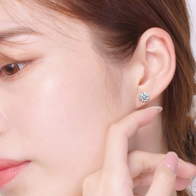 14K White Gold Circular Shaped Moissanite Snowflake Stud Earrings-1