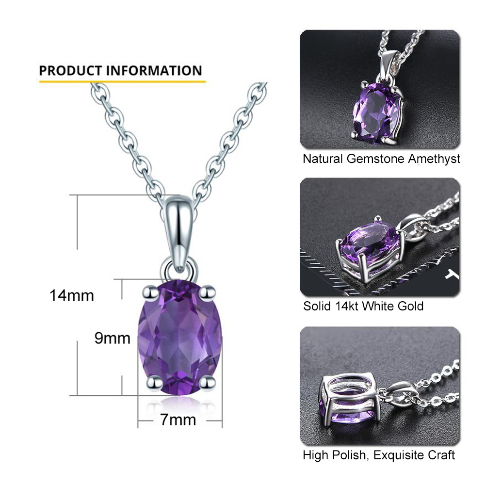 14K White Gold Oval Amethyst Round Pendant Necklace-5