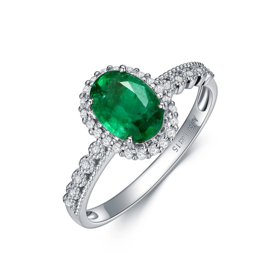 18K White Gold Oval Shaped Emerald Oval Shaped Engagement Ring