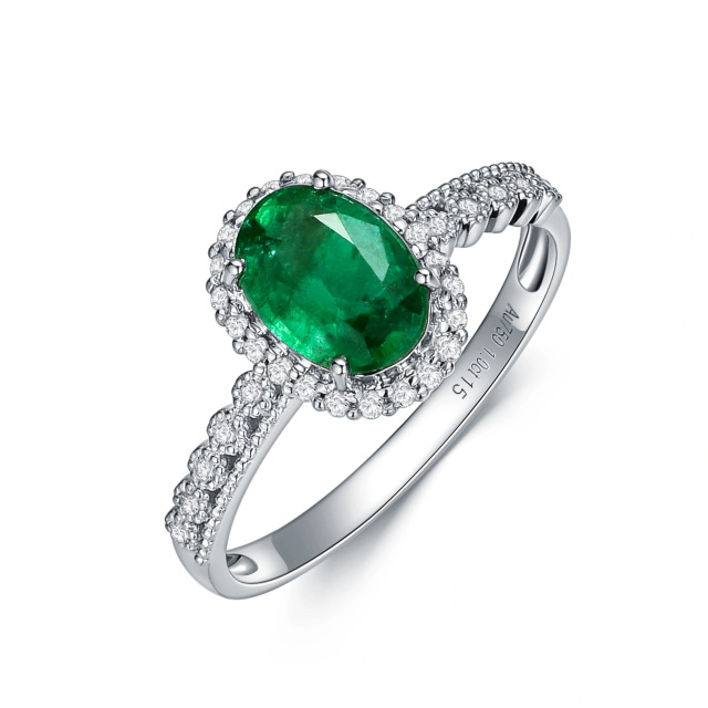18K White Gold Oval Shaped Emerald Oval Shaped Engagement Ring-0