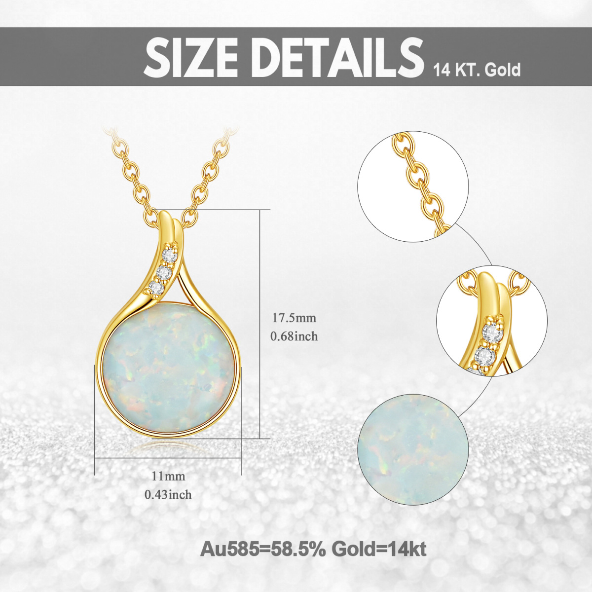 14K Gold kreisförmiger Diamant & Opal Anhänger Halskette-5