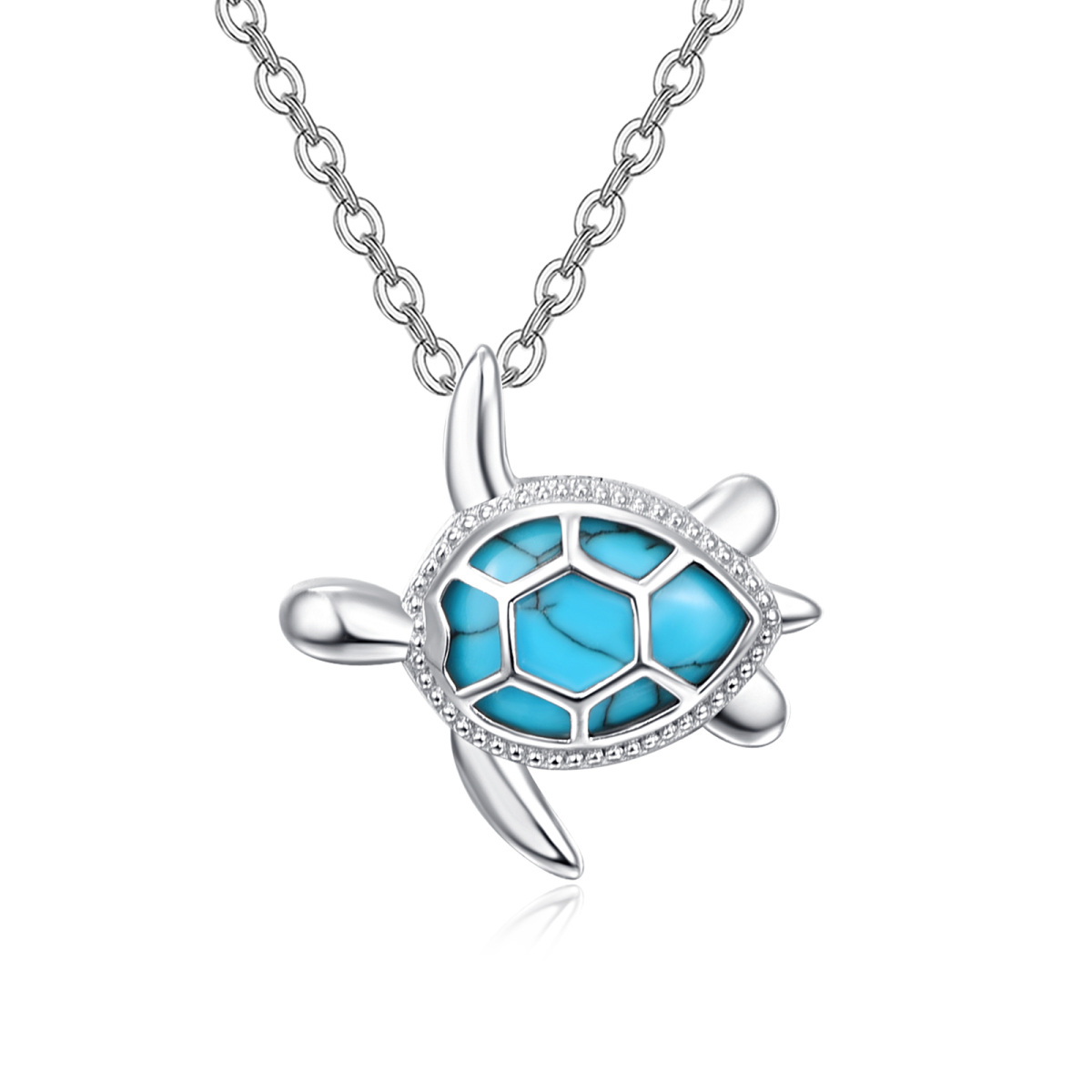 Sterling Silver Turquoise Tortoise Pendant Necklace-1