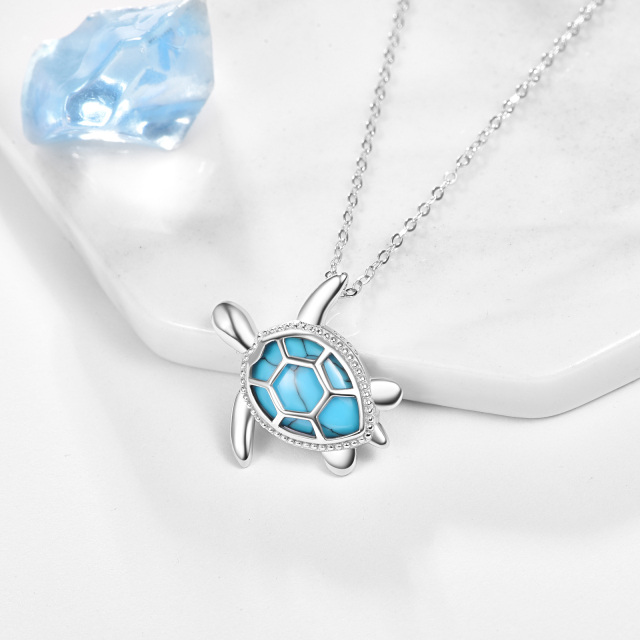 Sterling Silver Turquoise Tortoise Pendant Necklace-4