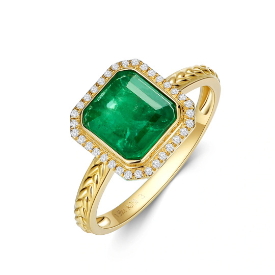 Anel de esmeralda verde natural de ouro amarelo 18K 1,95 CT com diamantes naturais para mulheres