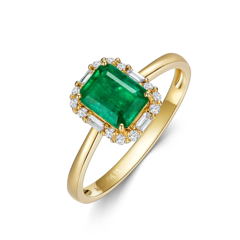 18K Gold Emerald Square Engagement Ring