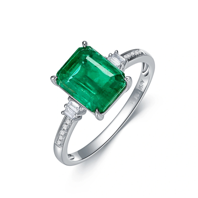 18K White Gold Princess-square Shaped Emerald Square Engagement Ring-1