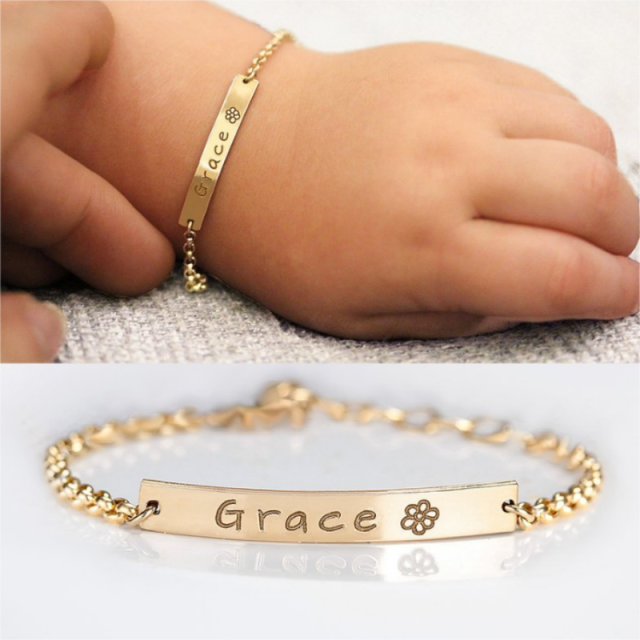 Plata de ley con baño de oro amarillo Pulsera de identificación clásica personalizada con-1