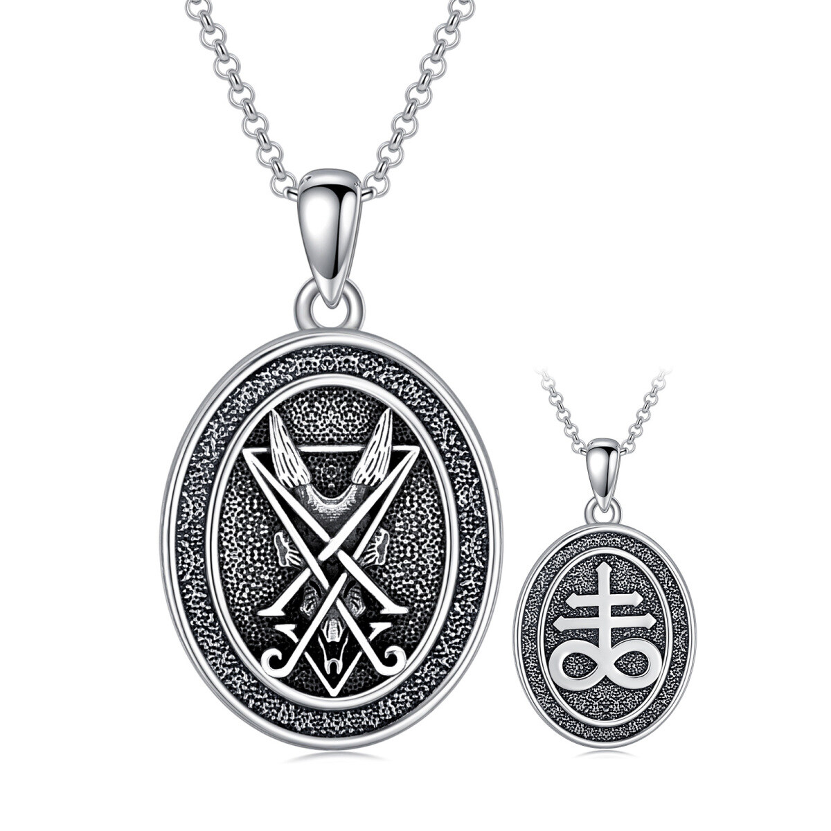 Sterling Silver Satanic Goat Pendant Necklace for Men-4