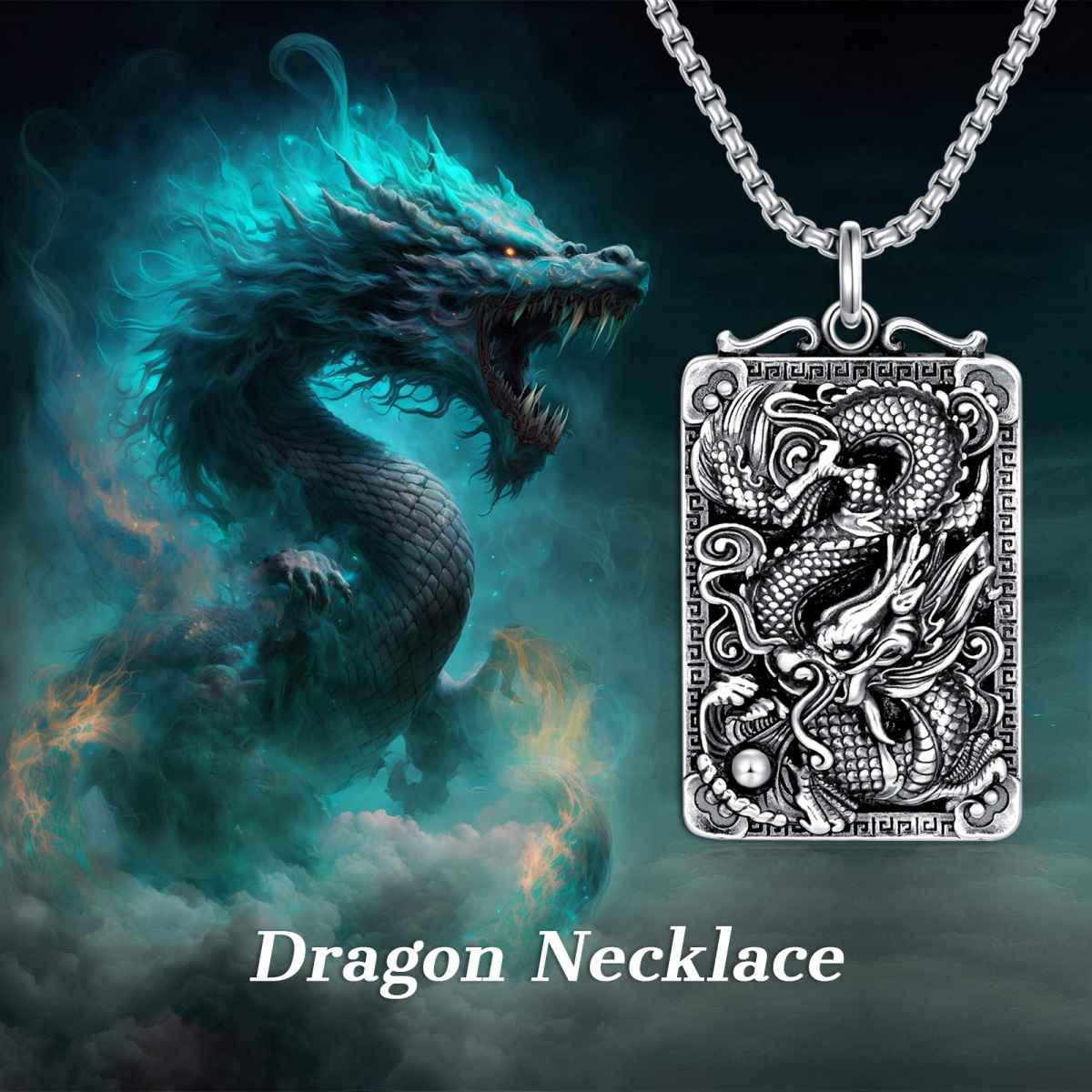 Sterling Silver Dragon Pendant Necklace for Men-6