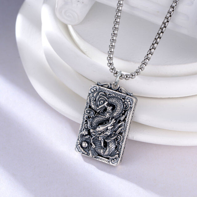 Sterling Silver Dragon Pendant Necklace for Men-4