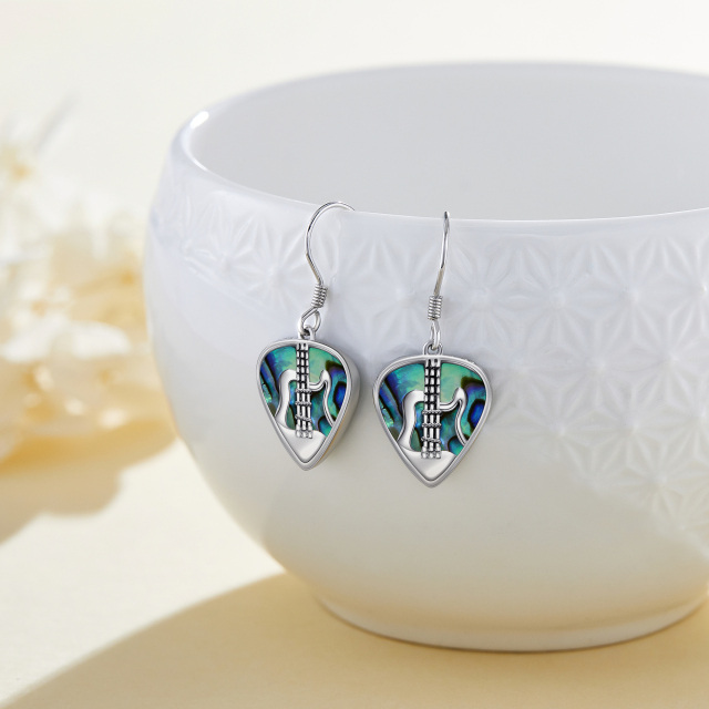 Sterling Silver Abalone Shellfish Guitar Drop Earrings-4