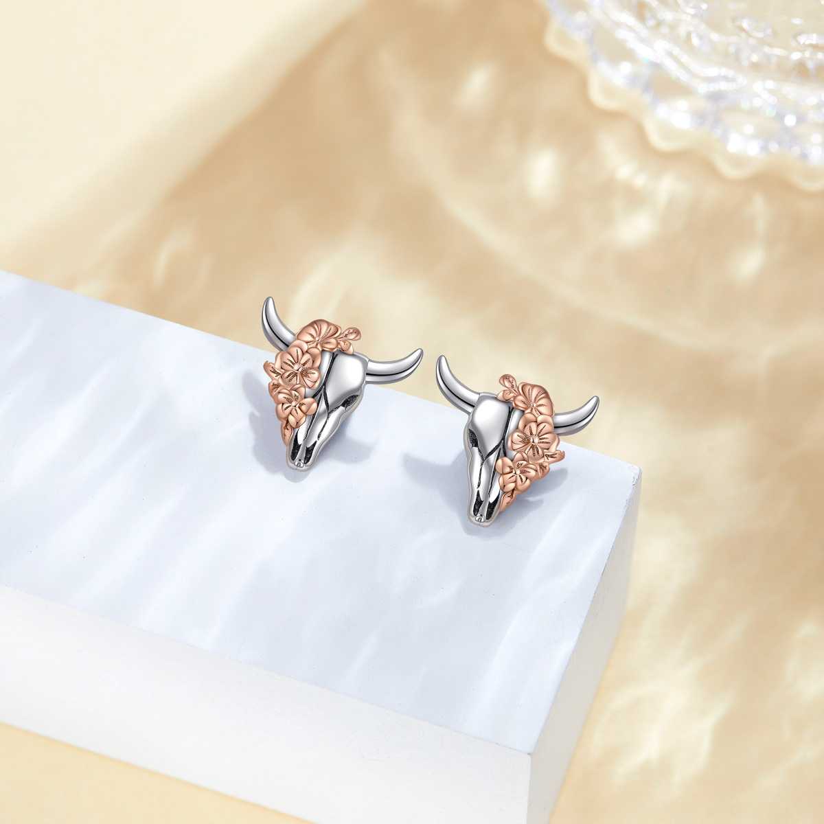 Sterling Silver Two-tone Cow Stud Earrings-3