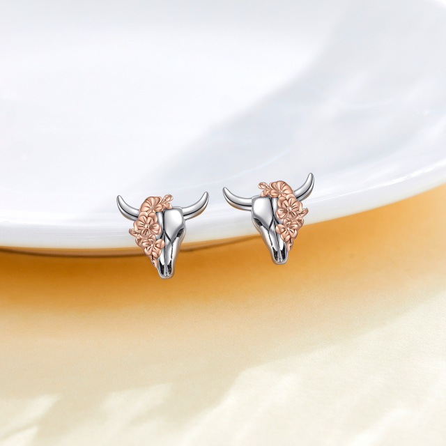 Cow Skull Earrings Sterling Silver Western Bull Head Earrings with Flower Western Cowgirl Jewelry Gifts for Women Girls-3