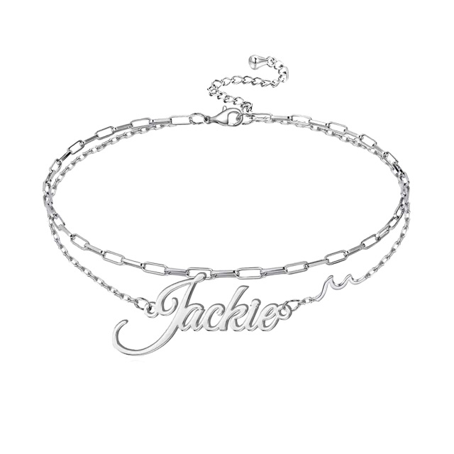 Personalized Name Layered Ankle Bracelet with Heart Birthstone 925 Sterling Sliver-Copy-PSe2-2