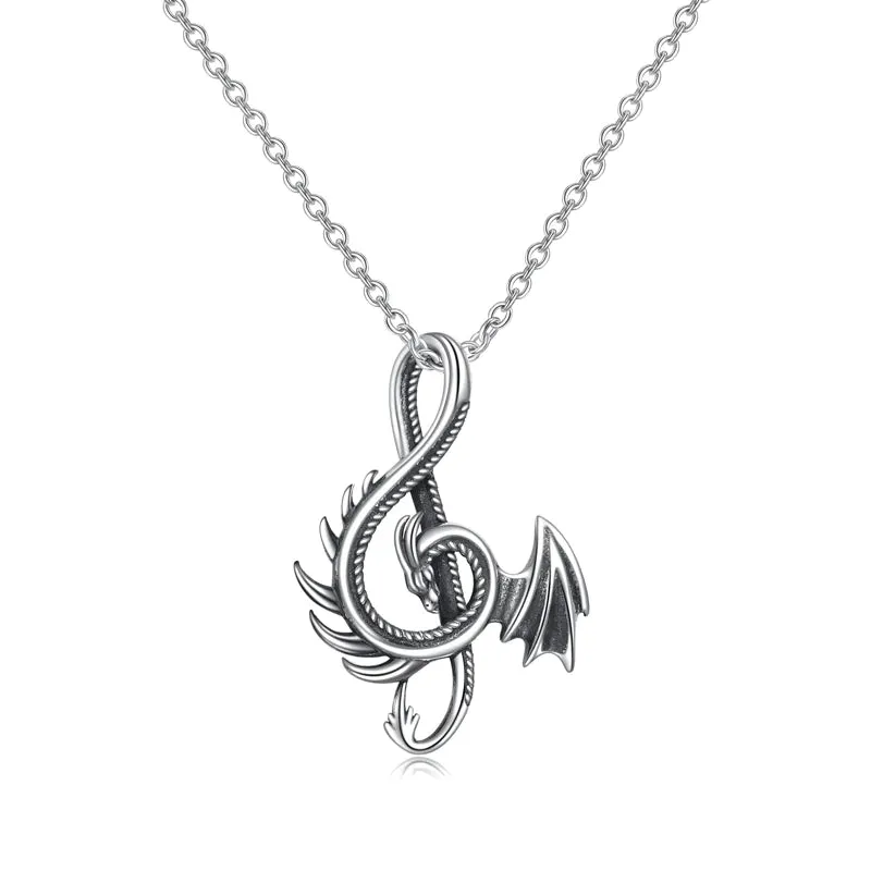 Sterling Silver Dragon Pendant Necklace-1