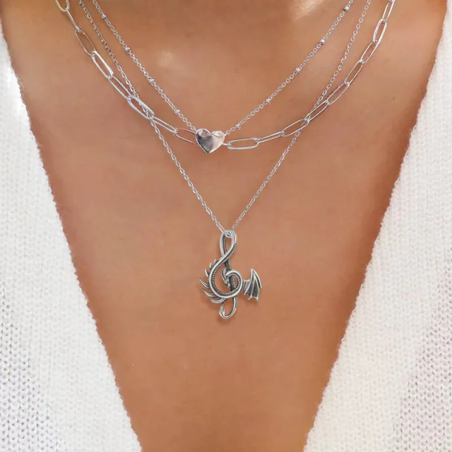 Sterling Silver Dragon Pendant Necklace-1