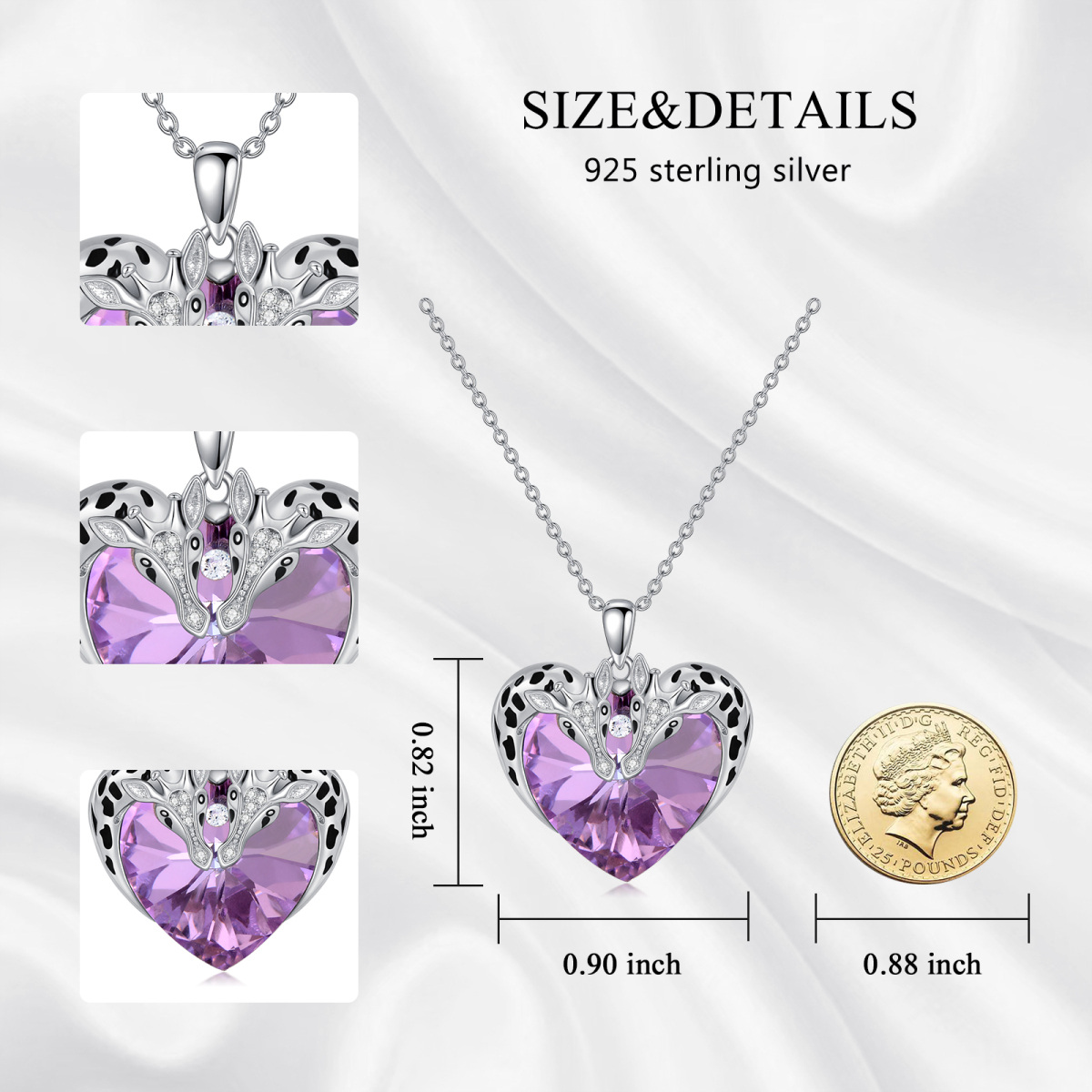 Collier pendentif girafe en cristal de cœur en argent sterling-6