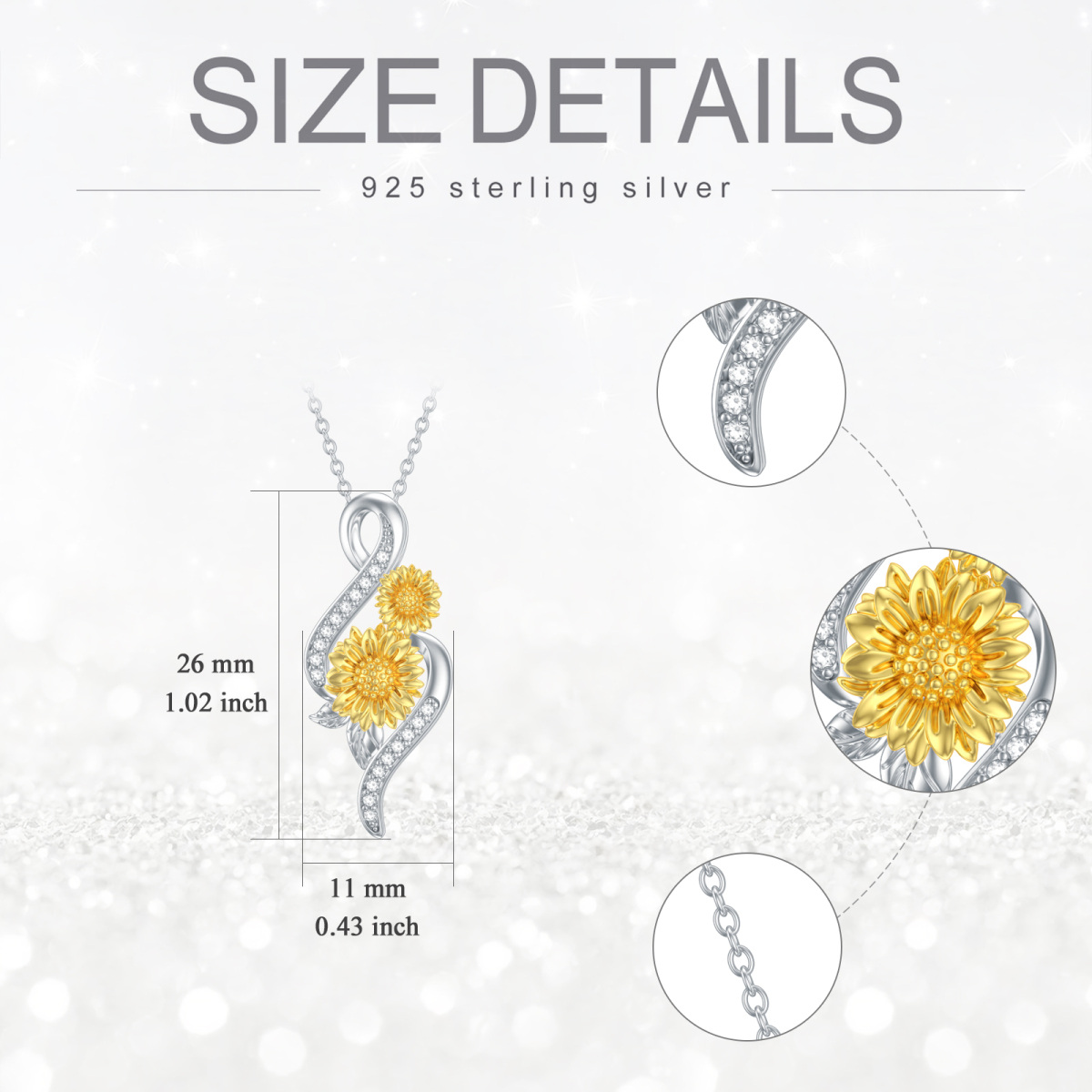 Sterling Silber zweifarbig kreisförmig Diamant Sonnenblume & Unendlichkeit Symbol Anhänger-5
