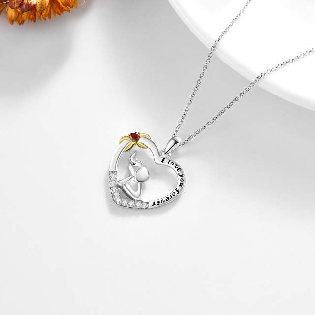 Sterling Silver Two-tone Circular Shaped & Heart Shaped Cubic Zirconia Elephant & Heart & Infinity Symbol Pendant Necklace with Engraved Word-4