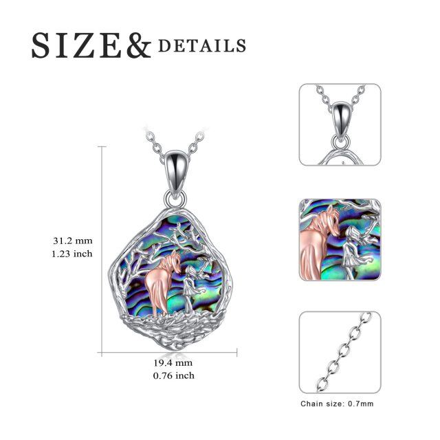 Sterling Silver Two-tone Oval Shaped Abalone Shellfish Wolf Pendant Necklace-4