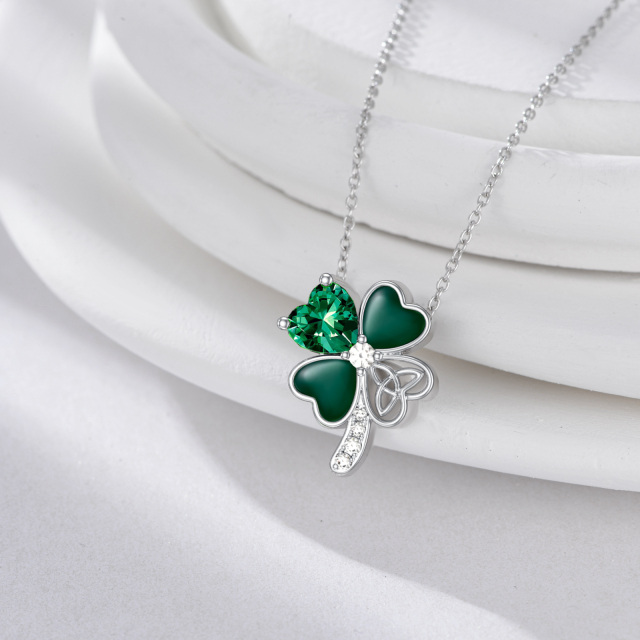Sterling Silver Cubic Zirconia Four-leaf Clover Pendant Necklace-2