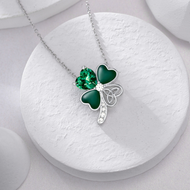 Sterling Silver Cubic Zirconia Four-leaf Clover Pendant Necklace-3