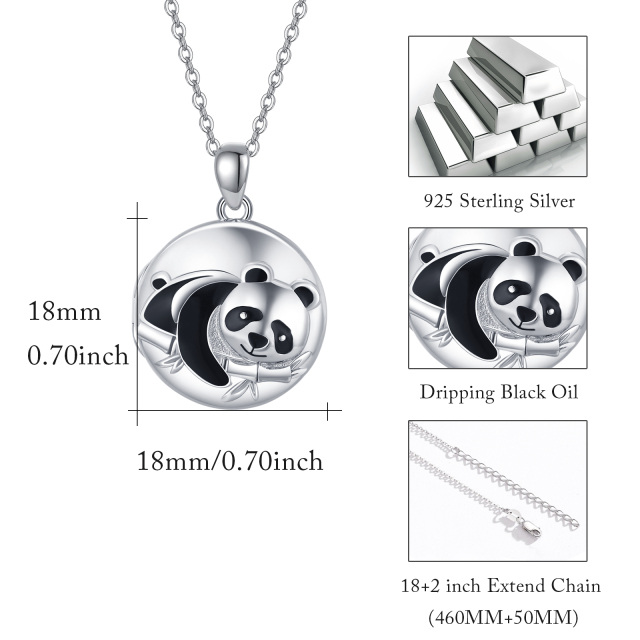 Sterling Silver Panda & Bamboo Round Pendant Personalized Photo Locket Necklace-3