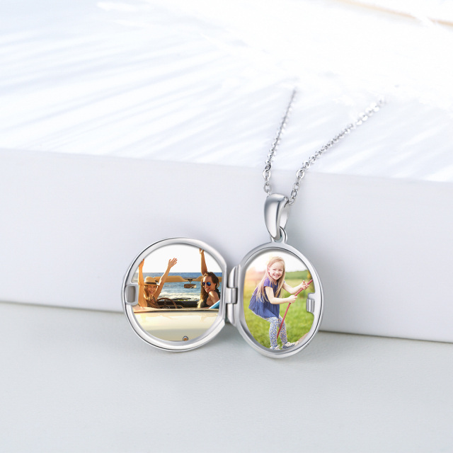 Sterling Silver Panda & Bamboo Round Pendant Personalized Photo Locket Necklace-4