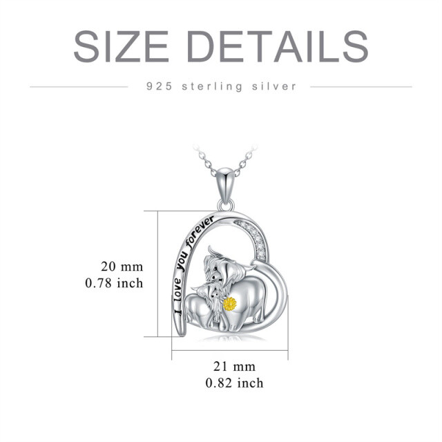 Sterling Silver Cubic Zirconia Highland Cow & Sunflower & Heart Pendant Necklace with Engraved Word-4