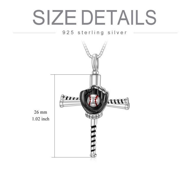 Sterling Silver Two-tone Baseball & Cross Urn Necklace for Ashes-6