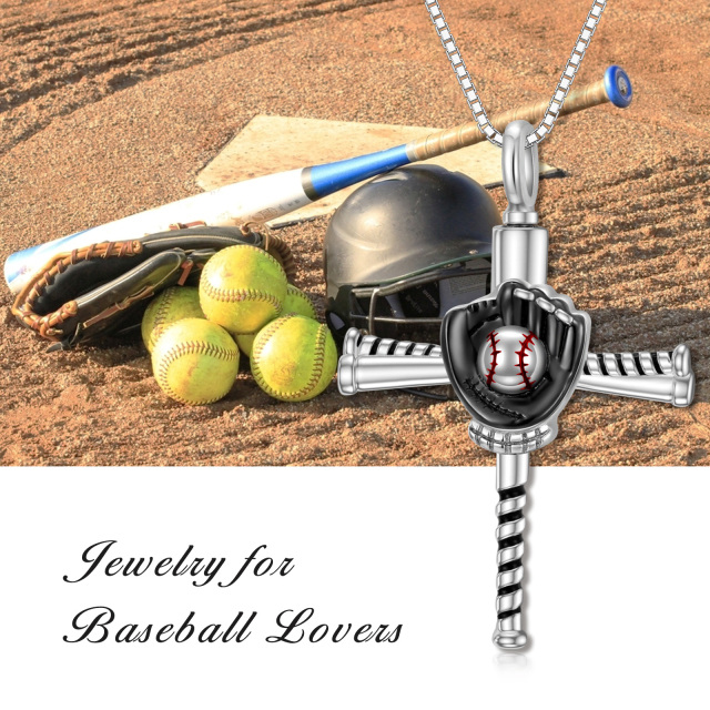 Sterling Silver Two-tone Baseball & Cross Urn Necklace for Ashes-7