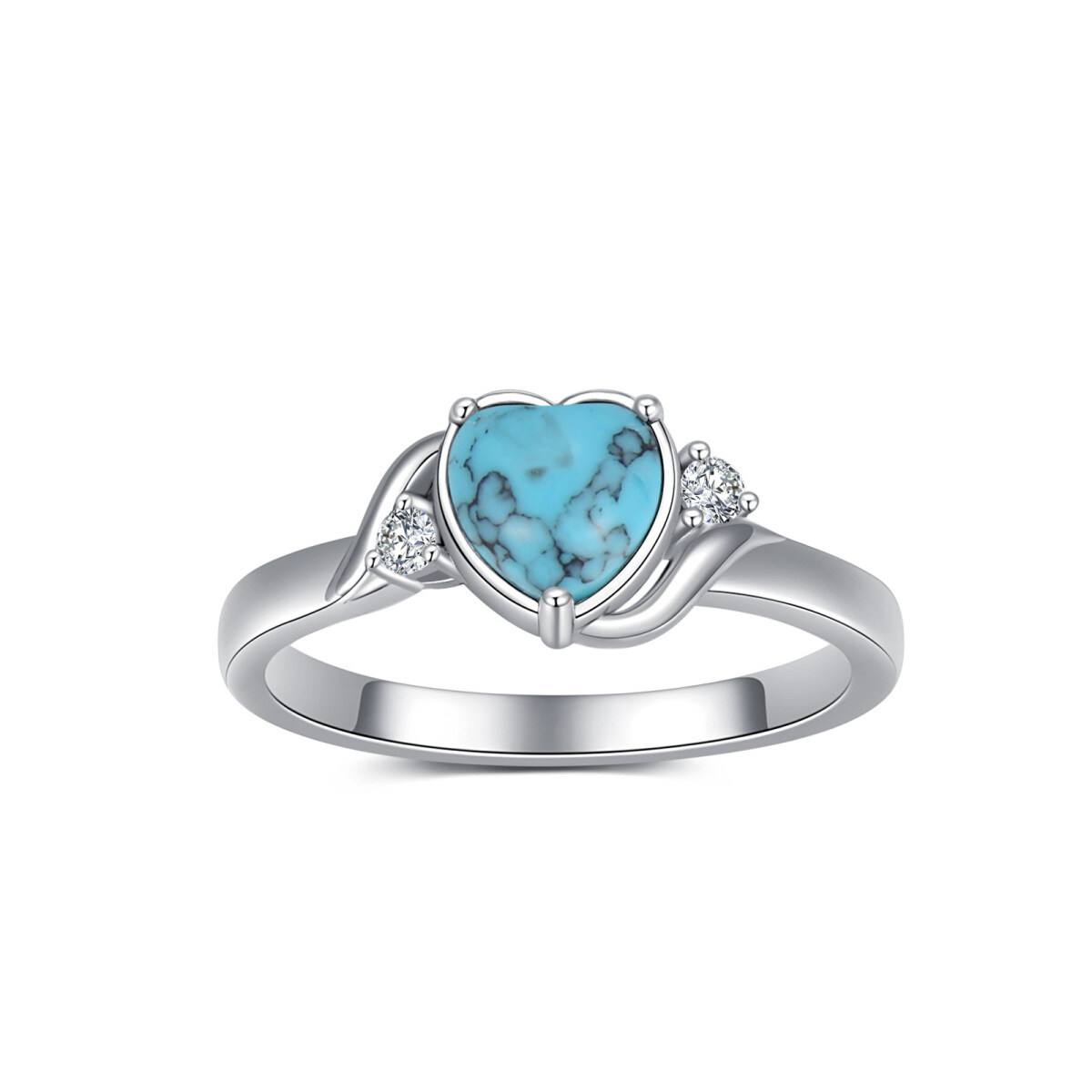 Sterling Silver Heart Turquoise Birthstone Ring-1