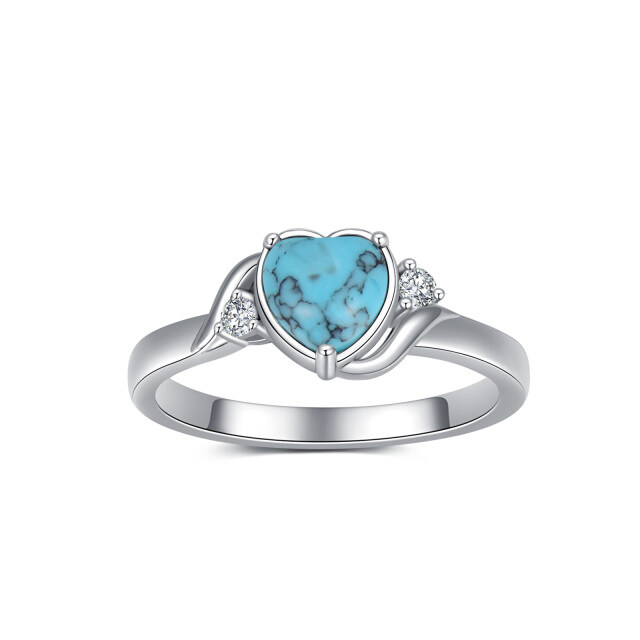 Sterling Silver Heart Turquoise Birthstone Ring-0