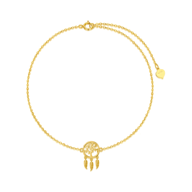 Pulsera de oro de 14 quilates con árbol de la vida y atrapasueños-1