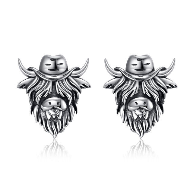 Boucles d'oreilles vache Highland en argent Sterling vache chapeau de Cowboy boucles d'oreilles bijoux occidentaux cadeaux pour femmes Cowgirl-0