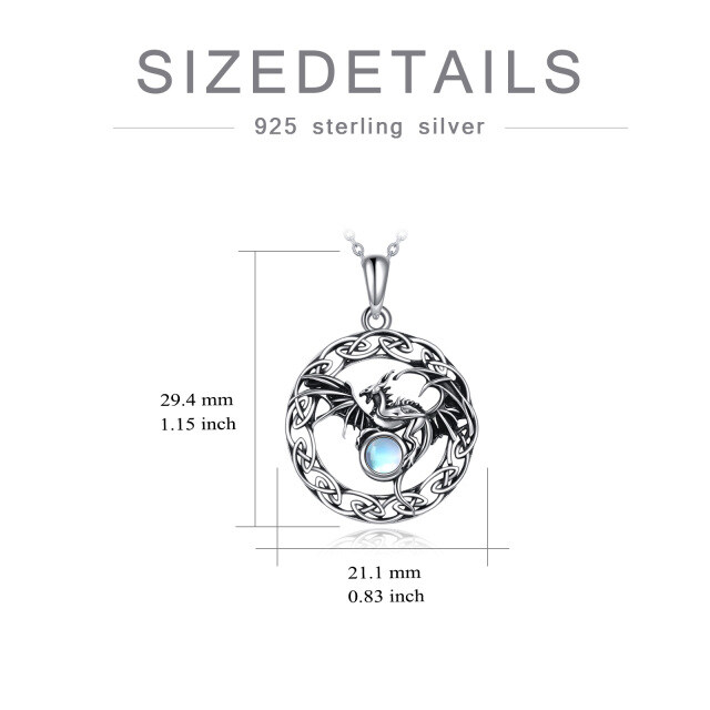 Sterling Silver Two-tone Circular Shaped Moonstone Dragon & Celtic Knot Pendant Necklace-4